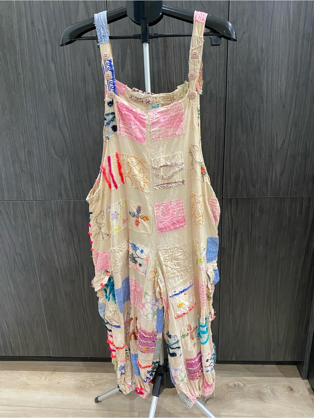 Jaded Gypsy Ferris Wheel Dreams Overalls S/M Cream Pink Patchwork Boho